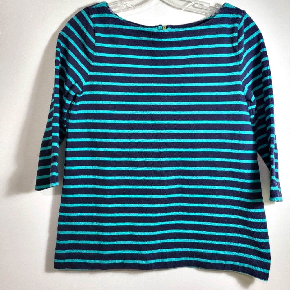 Ann Taylor LOFT blue and green stripe crop top women's XS #2360